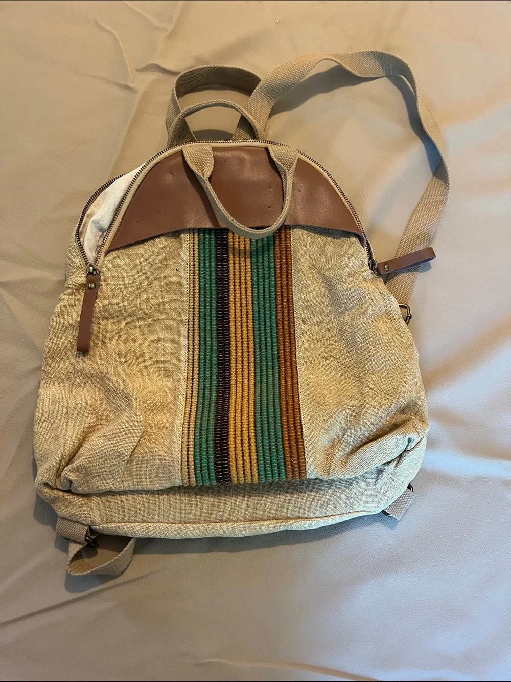 Canvas Stripe Accent Beige Men's Backpack